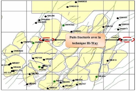 Representative map of the wells fractured in the same period with the two wells that fractured by Hiway technic